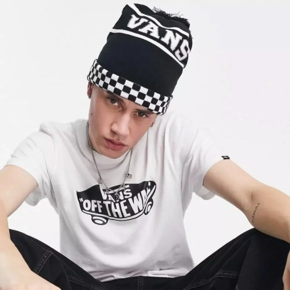 Vans WM Spirit Pom Black Checker Beanie Skateboarding Hat Women Men VN0A5LG3BLK - Picture 5 of 9